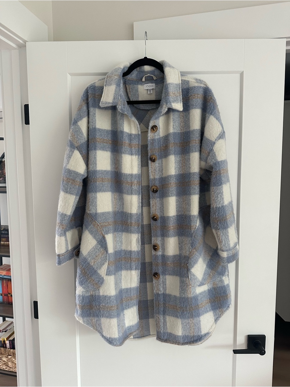 Oversized Blue & Cream Plaid Coat